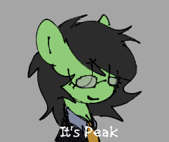 Size: 244x206 | Tagged: safe, artist:omelettepony, ponerpics import, oc, oc:anonfilly, earth pony, pony, clothes, earth pony oc, eyes closed, female, filly, glasses, gray background, image, meme, necktie, png, ponified meme, simple background, suit