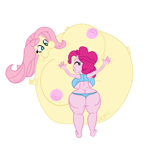 Size: 2048x2048 | Tagged: questionable, artist:boman100, derpibooru import, fluttershy, pinkie pie, human, equestria girls, g4, big breasts, big nipples, bra, breasts, clothes, complete nudity, duo, duo female, female, flutterblimp, hug, image, inflation, lesbian, nipples, nudity, panties, png, ship:flutterpie, shipping, simple background, spherical inflation, underwear, white background