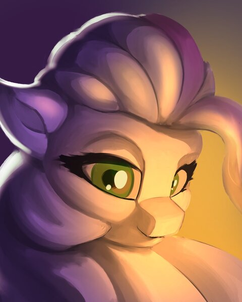 Size: 1080x1350 | Tagged: safe, artist:tyleks, derpibooru import, earth pony, pony, g5, female, image, jpeg, lidded eyes, looking at you, mare, partial color, smiling, sunny starscout's mother, wip