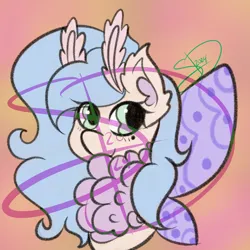 Size: 3000x3000 | Tagged: safe, artist:solardoodles, derpibooru import, oc, oc:sunset breeze, unofficial characters only, hybrid, insect, moth, mothpony, original species, pony, adoptable, antennae, bust, chest fluff, hybrid oc, image, obtrusive watermark, png, portrait, signature, smiling, spread wings, watermark, wings