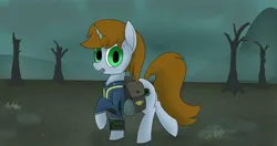 Size: 4096x2160 | Tagged: safe, artist:suryfromheaven, derpibooru import, oc, oc:littlepip, pony, unicorn, fallout equestria, bag, canteen, female, horn, image, looking at you, mare, pipbuck, png, saddle bag, wasteland