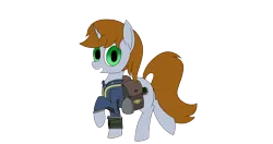 Size: 4096x2160 | Tagged: safe, artist:suryfromheaven, derpibooru import, oc, oc:littlepip, pony, unicorn, fallout equestria, bag, canteen, female, horn, image, looking at you, mare, pipbuck, png, saddle bag, simple background, transparent background