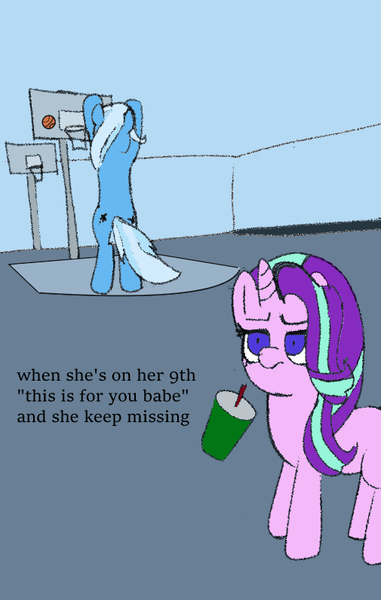 Size: 505x796 | Tagged: safe, derpibooru import, starlight glimmer, trixie, pony, basketball, image, meme, png, shipping, sports