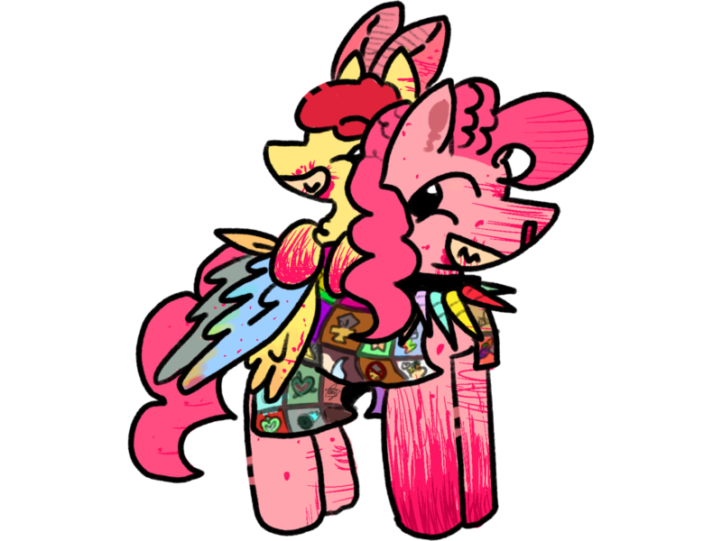 Size: 2160x1620 | Tagged: semi-grimdark, artist:felixmcfurry, derpibooru import, apple bloom, pinkie pie, earth pony, pony, fanfic:cupcakes, apple bloom's bow, blood, blood splatter, bow, clothes, colored, cutie mark dress, digital art, dress, duo, fanfic art, female, filly, flat colors, foal, hair bow, horn, horn necklace, image, implied cannibalism, implied oc, jewelry, mare, necklace, nosebleed, pink blood, png, simple background, smiling, transparent background