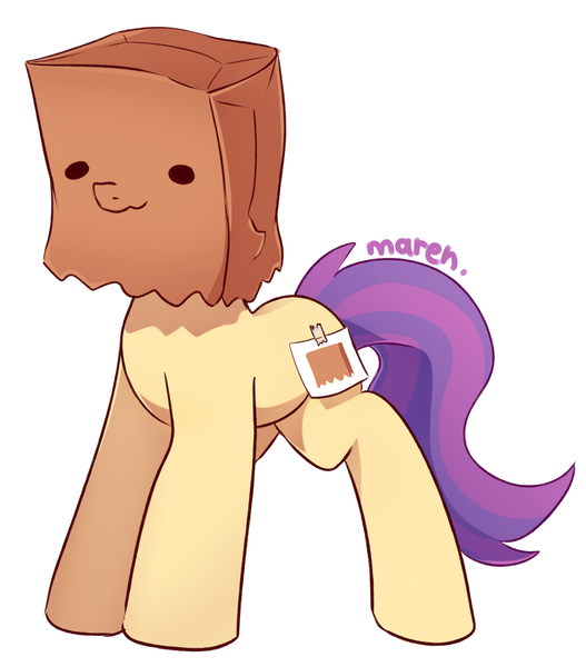 Size: 3200x3643 | Tagged: safe, artist:maren, derpibooru import, oc, oc:paper bag, unofficial characters only, earth pony, pony, bag, earth pony oc, female, high res, image, mare, paper bag, png, simple background, solo, tail, white background