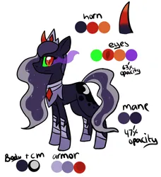 Size: 789x865 | Tagged: safe, artist:xxunicornforeverxx, derpibooru import, princess luna, alicorn, pony, g4, boots, clothes, color change, colored horn, corrupted, corrupted luna, curved horn, dark magic, darkened coat, darkened hair, ethereal hair, gorget, horn, image, jewelry, jpeg, magic, pale coat, pale hair, peytral, reference sheet, shoes, simple background, solo, sombra eyes, sombra horn, tiara, tumblr, tumblr:ask corrupted luna, tumblr:askcorrupted-luna, wavy hair, white background