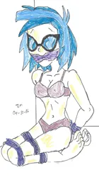 Size: 858x1527 | Tagged: suggestive, vinyl scratch, human, equestria girls, badly drawn, bdsm, bondage, gag, image, png, vinylsub