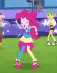Size: 224x290 | Tagged: safe, derpibooru import, screencap, pinkie pie, snails, spike, spike the regular dog, dog, human, equestria girls, g4, wake up!, spoiler:eqg series (season 2), animated, clothes, converse, cropped, devil horn (gesture), gif, headbang, image, loop, male, music festival outfit, my little pony equestria girls: choose your own ending, pigeon toed, shoes, sugar rush, wake up!: pinkie pie