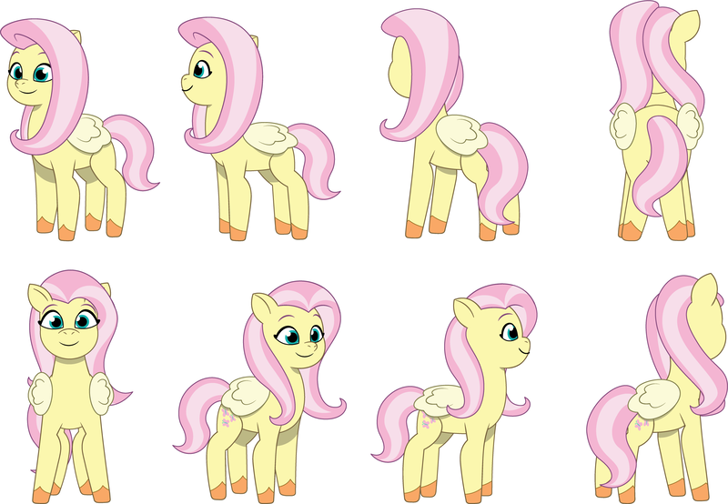 Size: 3531x2444 | Tagged: safe, artist:prixy05, derpibooru import, fluttershy, pegasus, pony, g4, g5, my little pony: tell your tale, female, g4 to g5, generation leap, image, mare, png, simple background, solo, turnaround, white background