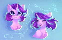 Size: 2697x1744 | Tagged: safe, artist:jsunlight, derpibooru import, starlight glimmer, pony, unicorn, g4, alternate hairstyle, bust, chest fluff, cute, glimmerbetes, horn, image, png, portrait, smiling, solo, starry eyes, wingding eyes