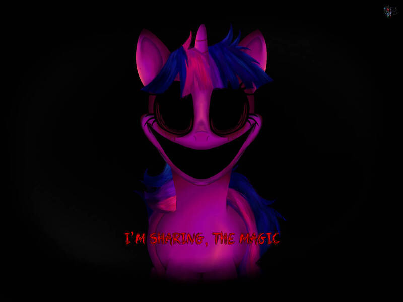 Size: 1032x774 | Tagged: semi-grimdark, artist:fandomartist45, derpibooru import, twilight sparkle, pony, unicorn, g4, blood, creepy, creepypasta, crying, evil grin, evil twilight, female, grin, hi girls, horn, image, jpeg, looking at you, mare, mlp.snes, no eyes, red text, retake, smiling, smiling at you, solo, solo female, tears of blood, text, watermark