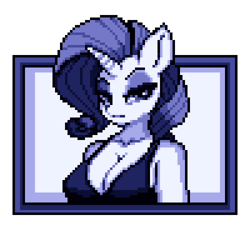 Size: 500x500 | Tagged: safe, artist:redfurredscythe, derpibooru import, rarity, anthro, unicorn, breasts, bust, busty rarity, cleavage, digital art, female, horn, image, lidded eyes, limited palette, pixel art, png, simple background, solo, transparent background