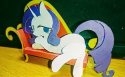 Size: 3515x2160 | Tagged: artist needed, safe, derpibooru import, rarity, pony, unicorn, g4, colored paper, couch, craft, fainting couch, female, horn, image, jpeg, lidded eyes, lying down, mare, papercraft, prone, solo