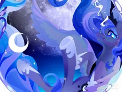 Size: 1439x1080 | Tagged: safe, artist:布丁, derpibooru import, princess luna, alicorn, g4, image, jpeg, moon, red little book source, smiling, solo