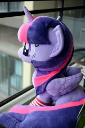 Size: 4912x7360 | Tagged: safe, artist:小马工坊, derpibooru import, twilight sparkle, twilight sparkle (alicorn), alicorn, pony, g4, clothes, image, irl, jpeg, photo, plushie, sitting, socks, solo, stockings, striped socks, thigh highs