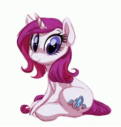 Size: 2850x3000 | Tagged: safe, artist:whitediamonds, derpibooru import, oc, oc:white diamonds, unofficial characters only, pony, unicorn, g4, cute, female, high res, horn, image, jpeg, looking at you, mare, not rarity, simple background, sitting, smiling, smiling at you, solo, tail, unicorn oc, white background