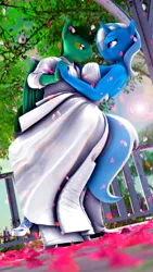 Size: 2160x3840 | Tagged: safe, artist:shadowuwu, ponerpics import, trixie, oc, unofficial characters only, anthro, plantigrade anthro, 3d, breasts, clothes, feet, female, high heels, image, jpeg, looking at each other, male, male oc, marriage, shoes