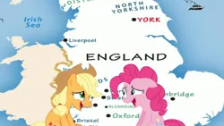 Size: 1280x720 | Tagged: safe, derpibooru import, applejack, pinkie pie, england, image, jpeg