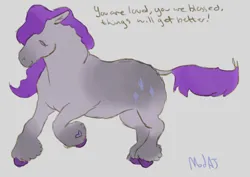 Size: 2048x1448 | Tagged: safe, artist:support-ponies, derpibooru import, rarity, pony, unicorn, g4, alternate coat color, alternate design, alternate hairstyle, alternate tailstyle, coat markings, colored hooves, dark muzzle, facial markings, female, gray coat, heart, heart mark, hooves, horn, image, jpeg, leonine tail, positive message, positive ponies, purple hooves, raised hoof, simple background, solo, standing, tail, twitterina design, unshorn fetlocks, white background