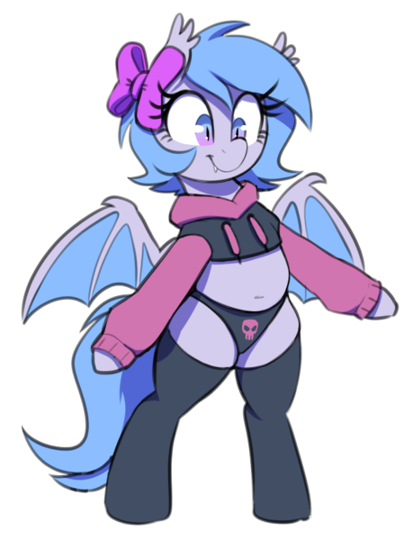 Size: 650x850 | Tagged: safe, artist:thebatfang, derpibooru import, oc, oc:lucky roll, unofficial characters only, bat pony, pony, bat pony oc, bat wings, clothes, image, panties, png, simple background, socks, solo, transparent background, underwear, wings