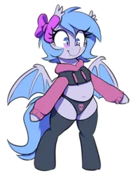 Size: 650x850 | Tagged: safe, artist:thebatfang, derpibooru import, oc, oc:lucky roll, unofficial characters only, bat pony, pony, bat pony oc, bat wings, clothes, image, panties, png, simple background, socks, solo, transparent background, underwear, wings