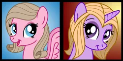 Size: 800x400 | Tagged: safe, artist:tim-kangaroo, derpibooru import, ponified, pegasus, pony, unicorn, bronycon, andrea libman, female, horn, image, mare, png, tara strong