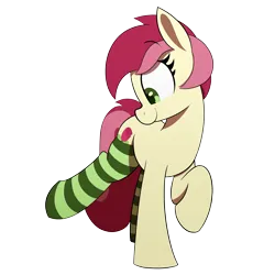 Size: 3000x3000 | Tagged: safe, artist:maretian, ponerpics import, roseluck, earth pony, pony, clothes, female, image, mare, png, raised eyebrow, raised hoof, raised leg, simple background, socks, solo, transparent background