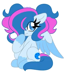 Size: 1804x2000 | Tagged: safe, artist:ladylullabystar, derpibooru import, oc, unofficial characters only, pegasus, pony, big eyes, blue coat, blue eyes, blue wingtips, coat markings, colored, colored wings, colored wingtips, commission, ear fluff, eyelashes, female, flat colors, freckles, frown, hair over one eye, image, looking away, mare, pegasus oc, pigtails, png, signature, simple background, socks (coat marking), solo, spread wings, tail, thick eyelashes, tied mane, transparent background, two toned mane, two toned tail, two toned wings, wings