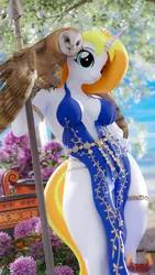 Size: 2160x3840 | Tagged: suggestive, artist:loveslove, ponerpics import, oc, unofficial characters only, anthro, bird, owl, plantigrade anthro, 3d, bikini, breasts, clothes, dress, feet, female, image, jpeg, sexy, swimsuit