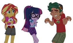 Size: 7776x4620 | Tagged: safe, derpibooru import, edit, edited screencap, screencap, sci-twi, sunset shimmer, timber spruce, twilight sparkle, human, equestria girls, g4, angry, background removed, backpack, belt, belt buckle, camp everfree logo, camp everfree outfits, clothes, cute, female, giggling, glasses, hat, image, jealous, laughing, lesbian, male, my little pony equestria girls: legend of everfree, not a vector, png, shipping, shipping denied, shipping fuel, shirt, shorts, simple background, smiling, straight, sunsetsparkle, teeth, timbertwi, transparent background, trio