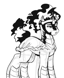 Size: 681x828 | Tagged: safe, derpibooru import, king sombra, pony, unicorn, g4, armor, black and white, cape, clothes, grayscale, horn, image, lineart, monochrome, png, sketch, solo