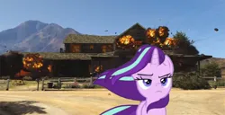 Size: 700x358 | Tagged: safe, artist:trrrebleee, artist:trrriple0dds, derpibooru import, edit, edited screencap, screencap, starlight glimmer, pony, unicorn, crossover, female, grand theft auto, gta v, horn, image, mare, meme, png, solo, starlight glimmer in places she shouldn't be