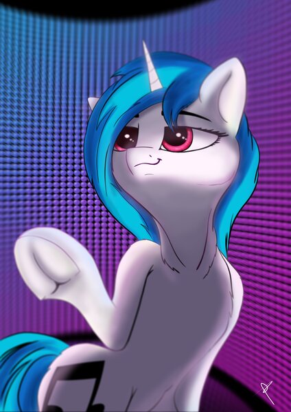 Size: 2896x4096 | Tagged: safe, artist:bluishdraft, derpibooru import, vinyl scratch, pony, unicorn, female, horn, image, jpeg, solo, underhoof