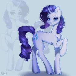 Size: 1200x1200 | Tagged: safe, artist:vivinhyan, derpibooru import, part of a set, rarity, pony, unicorn, female, horn, image, jpeg, mare, raised hoof, smiling, solo, turned head, zoom layer