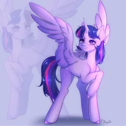 Size: 3160x3160 | Tagged: safe, artist:vivinhyan, derpibooru import, part of a set, twilight sparkle, twilight sparkle (alicorn), alicorn, pony, female, high res, image, jpeg, mare, raised hoof, smiling, solo, spread wings, wings, zoom layer