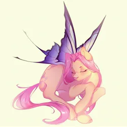 Size: 4060x4060 | Tagged: safe, artist:vivinhyan, derpibooru import, fluttershy, pegasus, pony, absurd resolution, butterfly wings, eyes closed, female, image, jpeg, mare, simple background, solo, wings