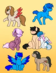 Size: 2550x3300 | Tagged: safe, artist:evesartspot124, derpibooru import, oc, oc:"d", oc:fruitsallad, oc:jon, oc:miley, oc:pattern quill, oc:rapid song, oc:voltage, unofficial characters only, earth pony, pegasus, pony, unicorn, black mane, blue eyes, blue mane, blue pony, blue wings, blush lines, blushing, colored wings, cute, doodle, doodles, earth pony oc, eyebrows, eyes closed, female, glasses, gradient background, green eyes, happy, hat, horn, image, leaning, looking at something, male, mare, missing cutie mark, multicolored hair, multicolored mane, multicolored wings, oc x oc, ocs everywhere, open mouth, partially open wings, pegasus oc, png, pony oc, purple eyes, raised hoof, red wings, scar, shipping, sitting, smiling, spread wings, stallion, standing, tail, two toned hair, two toned mane, two toned tail, two toned wings, unicorn oc, wings