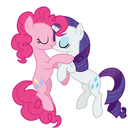 Size: 1638x1638 | Tagged: safe, artist:sproutscoutotp, derpibooru import, pinkie pie, rarity, earth pony, unicorn, g4, duo, duo female, female, horn, image, kissing, lesbian, png, ship:raripie, shipping, simple background, transparent background