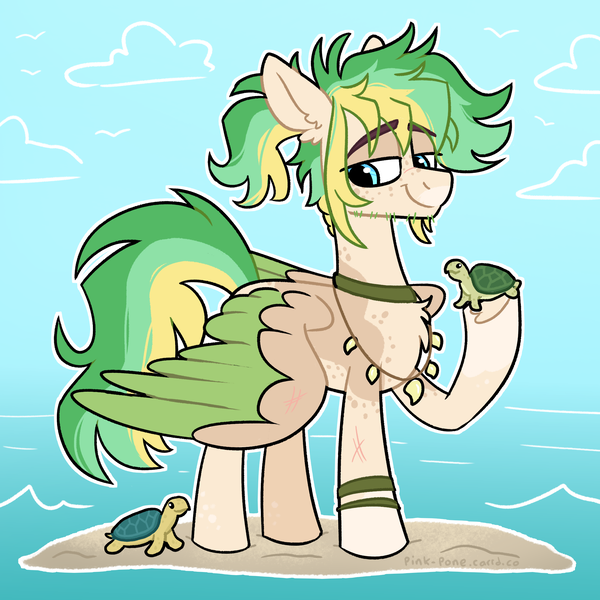 Size: 2100x2100 | Tagged: safe, artist:pink-pone, derpibooru import, oc, pegasus, pony, turtle, colored wings, image, male, ocean, png, solo, stallion, two toned wings, water, wings