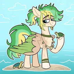 Size: 2100x2100 | Tagged: safe, artist:pink-pone, derpibooru import, oc, pegasus, pony, turtle, colored wings, image, male, ocean, png, solo, stallion, two toned wings, water, wings