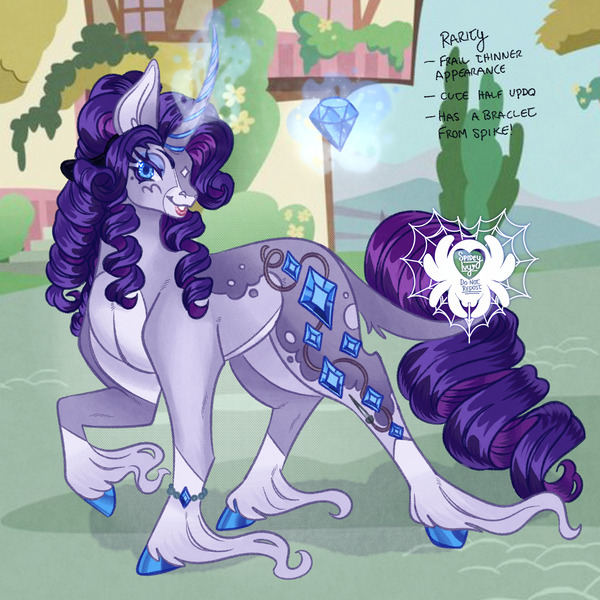 Size: 2048x2048 | Tagged: safe, artist:spideyivy, part of a set, rarity, classical unicorn, pony, unicorn, alternate cutie mark, alternate design, blaze (coat marking), cloven hooves, coat markings, colored hooves, curved horn, dappled, diamond, female, horn, image, jpeg, leonine tail, magic, magic aura, makeup, mare, obtrusive watermark, pale belly, redesign, screencap background, socks (coat marking), solo, star (coat marking), telekinesis, text, twitterina design, unshorn fetlocks, watermark