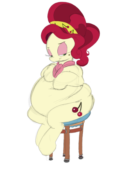 Size: 818x1242 | Tagged: suggestive, artist:envy, artist:polofastter, color edit, derpibooru import, edit, cherry jubilee, pony, g4, bedroom eyes, belly, big belly, chubby, chubby jubilee, colored, fat, female, image, png, simple background, sitting, sketch, solo, solo female, transparent background