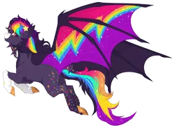 Size: 3867x2847 | Tagged: safe, artist:nocti-draws, derpibooru import, oc, oc:retro rave, unofficial characters only, bat pony, pony, artfight, bat pony oc, bat wings, coat markings, colored eyelashes, colored hooves, colored muzzle, colored wings, facial markings, female, female oc, flying, gift art, gold hooves, hair accessory, hairclip, hooves, image, large wings, looking back, magenta eyelashes, mane accessory, mare, mare oc, multicolored eyes, multicolored hair, multicolored mane, multicolored tail, multicolored wings, no mouth, pixel-crisp art, png, profile, purple coat, rainbow hair, rainbow tail, raised hoof, raised hooves, shiny hooves, shiny mane, shiny tail, simple background, snip (coat marking), socks (coat marking), solo, sparkly mane, sparkly tail, sparkly wings, spread wings, tail, three toned eyes, transparent background, wall of tags, wing markings, wings