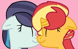 Size: 749x478 | Tagged: safe, artist:jadeharmony, derpibooru import, coloratura, sunset shimmer, earth pony, pony, unicorn, countess coloratura, duo, female, horn, image, jpeg, lesbian, nuzzling, ship:raraset