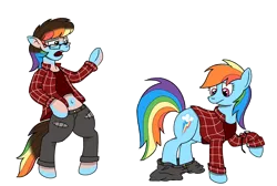 Size: 2450x1650 | Tagged: safe, alternate version, artist:crimson-rune, derpibooru import, rainbow dash, human, pony, alternate character, clothes, female, flannel, human to pony, image, mare, png, shirt, simple background, solo, transformation, transparent background