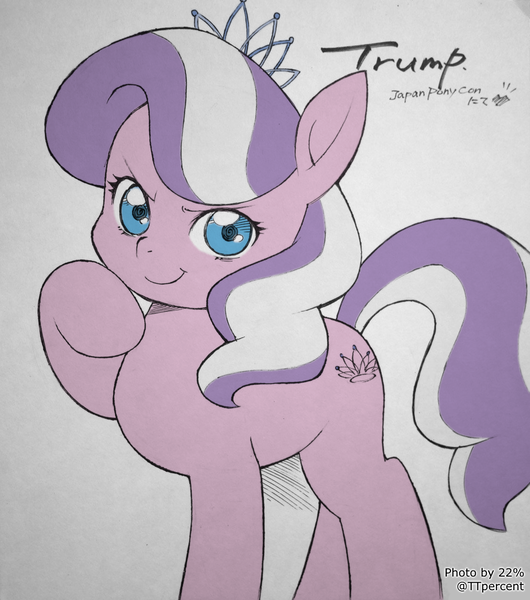 Size: 1129x1279 | Tagged: safe, artist:trump, derpibooru import, edit, diamond tiara, earth pony, pony, g4, female, filly, foal, hoof to cheek, image, looking at you, mischievous, photo, png, raised hoof, sketch, solo, standing on three hooves, traditional art