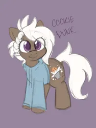 Size: 768x1024 | Tagged: safe, artist:puppie, derpibooru import, oc, oc:cookie dunk, ponified, unofficial characters only, food pony, original species, pony, braid, chubby, clothes, colored sketch, cute, female, food, hoodie, image, mare, png, sketch, solo