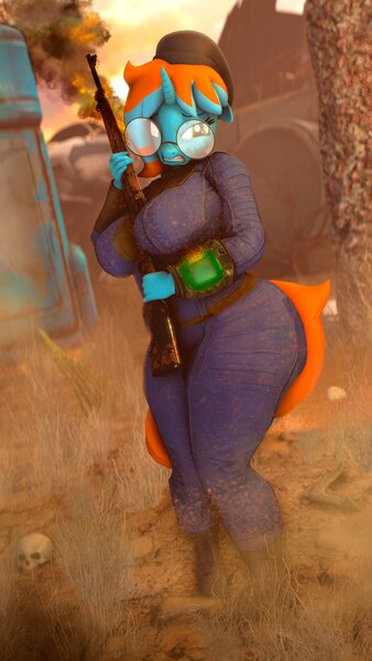 Size: 2160x3840 | Tagged: suggestive, artist:shadowuwu, ponerpics import, oc, unofficial characters only, anthro, plantigrade anthro, 3d, breasts, clothes, female, glasses, gun, image, jpeg, weapon