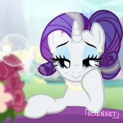 Size: 1280x1280 | Tagged: safe, artist:scienset, derpibooru import, edit, edited screencap, screencap, rarity, pony, unicorn, g4, alternate hairstyle, ear piercing, earring, female, hoof on cheek, horn, image, jewelry, lidded eyes, looking at you, mare, necklace, older, older rarity, pearl necklace, piercing, png, skunk stripe, smiling, smiling at you, solo