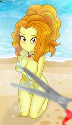 Size: 1231x2136 | Tagged: suggestive, artist:charliexe, ponerpics import, adagio dazzle, equestria girls, bikini, breasts, clothes, female, image, jpeg, looking at you, scissors, swimsuit